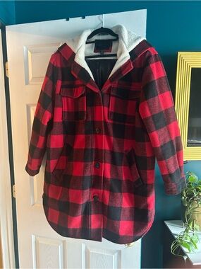 Sanctuary Red and Black Plaid Sherpa-Lined Jacket